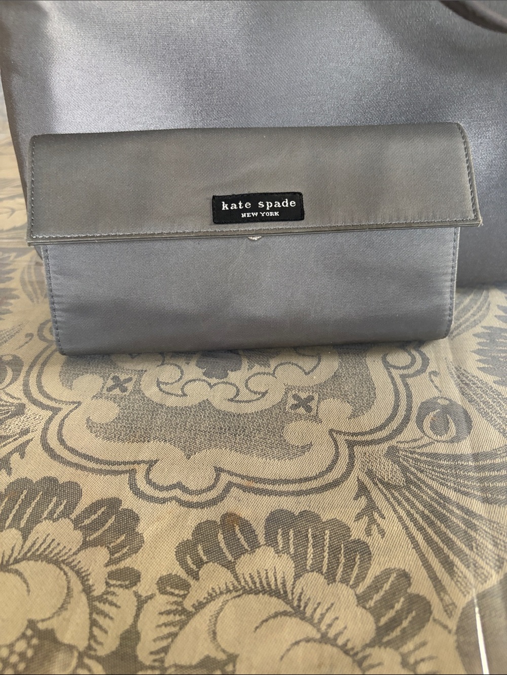 kate spade silver satin envelope clutch wallet